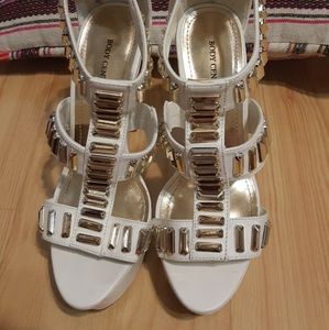 White and gold size 7 platform heels
